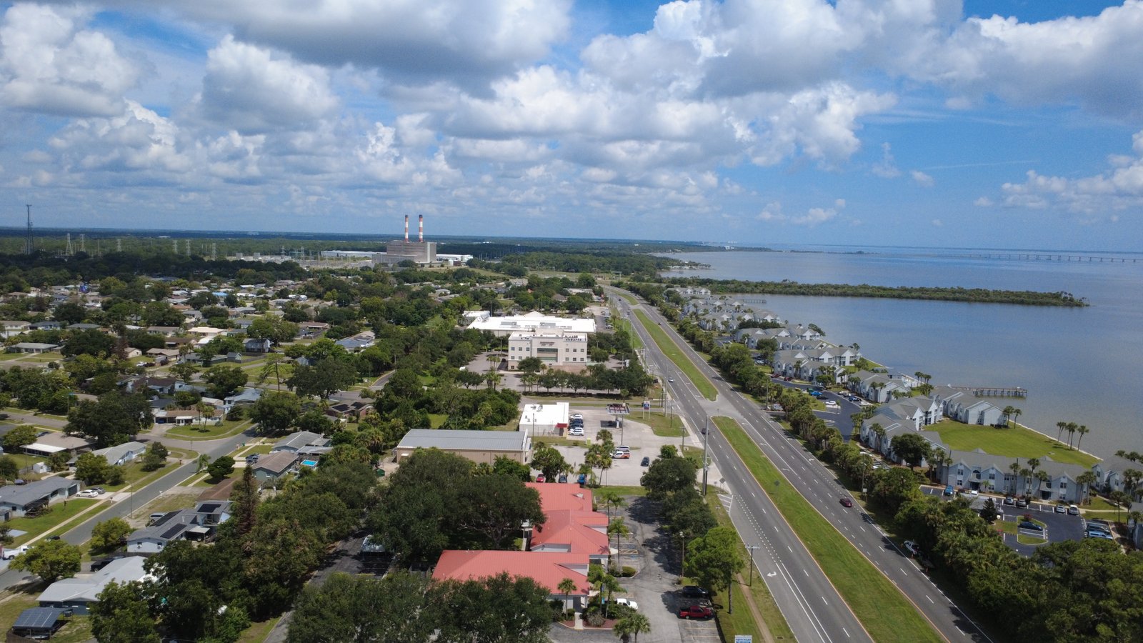 Aerial view of U.S. 1 and the Indian River Lagoon in Port St. John