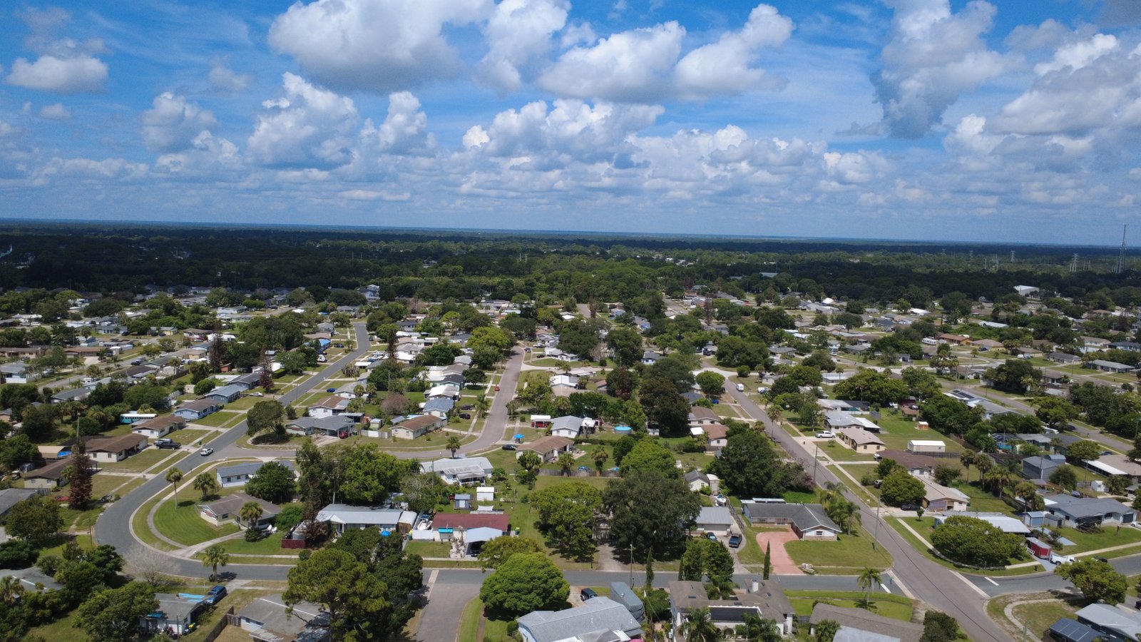 Aerial neighborhood view across Port St. John