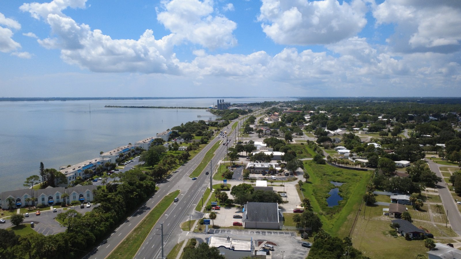 Aerial view north along U.S. 1 and the Indian River Lagoon